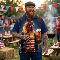 Rooster Beer Hawaiian Shirt – Patriotic Rooster Drinking Beer American Flag Aloh