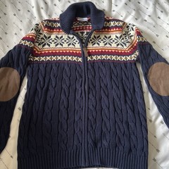 Hanna Andersson Boys Cardigan 140 Faux Leather Elbow 100% Cotton Fair Isle