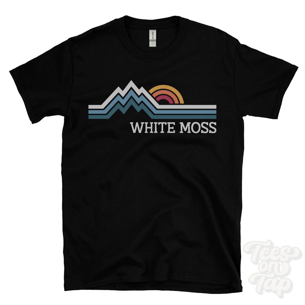 WHITE MOSS RETRO LOGO PARODY T-SHIRT alsager kendal keswick cheshire east