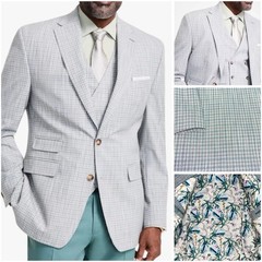 Tayion 42L Classic fit Suit Jacket Blazer Grey Green Check Sport Coat New NWT