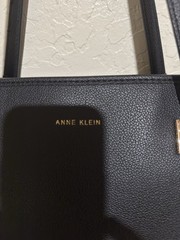Anne Klein Women’s Work Tote Bag Black Pebbled Faux Leather Gold Hardware Purse￼
