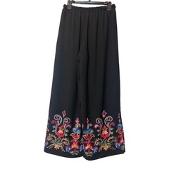 LIV LOS ANGELES Embroidered Wide Leg Pants Black Floral Boho Style – Small