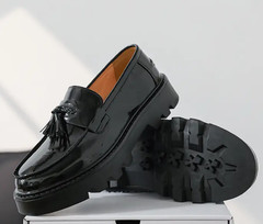 Fringe Men Platform Patent Leather Slip on Loafers Tassel Thick Sole Dress Shoes
