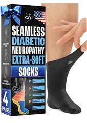 Dr Go Neuropathy Diabetic Socks Black Crew Size Seamless Non Binding 4 Pairs