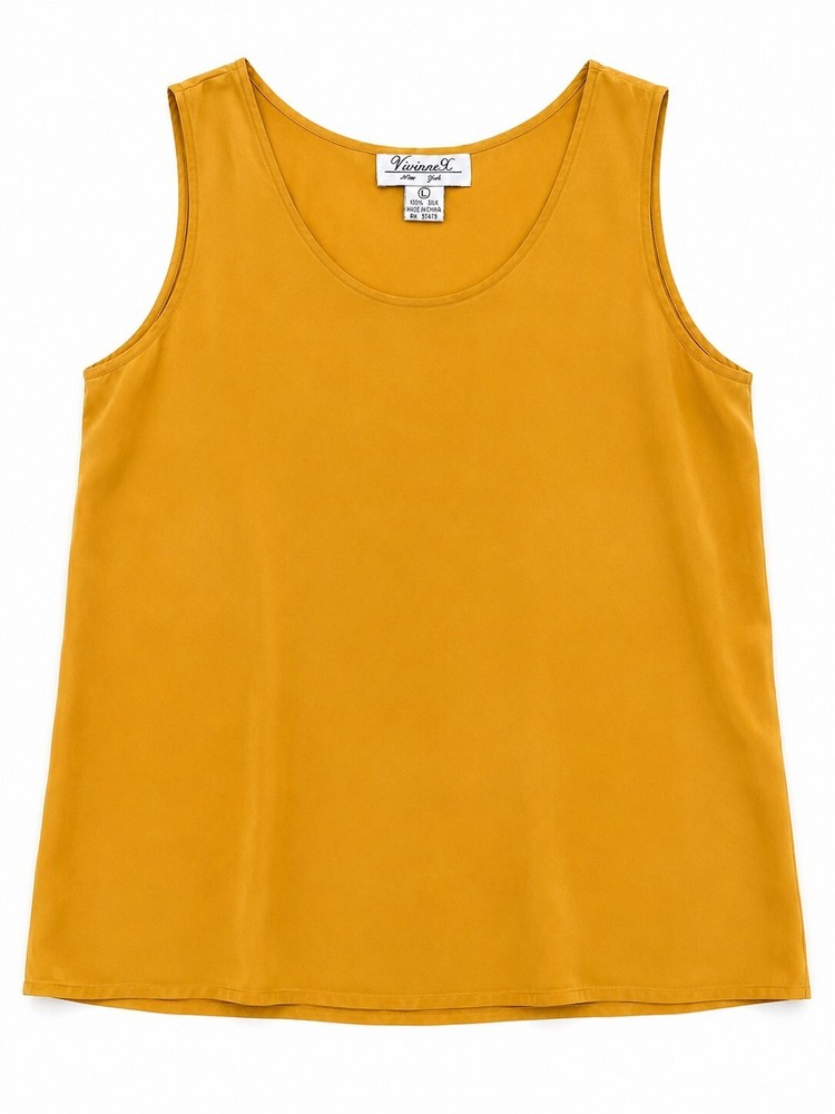 VivinneX New York 100% Silk Sleeveless Tank Top Mustard Yellow Size L