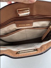 Michael Kors Sullivan Beige Canvas Tan Leather Messenger Crossbody Bag