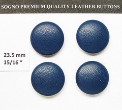 4 MADE IN USA Teal Blue Genuine leather covered jacket buttons, 23mm, metal loop