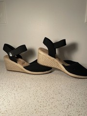 New Anne Klein ZEVA iflex O1F9 Black Canvas Wedge Espadrilles Women Size 7