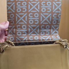 CHANEL Beige Chocolate Bar Medium Shoulder Bag Gold Chain Turn Lock Auth Card