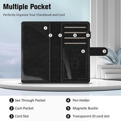 RFID Blocking Checkbook Cover Case Standard Register Duplicate Checks Pen Holder