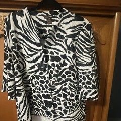Multiples Women’s Black White Animal Print Collared Button Front Jacket PS