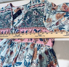 R.Vivimos Women Size XL Long Sleeve Green Pink Floral V Neck Boho Dress NWT