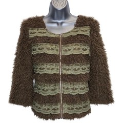 a’reve Faux Fur and Lace Zip Front Jacket