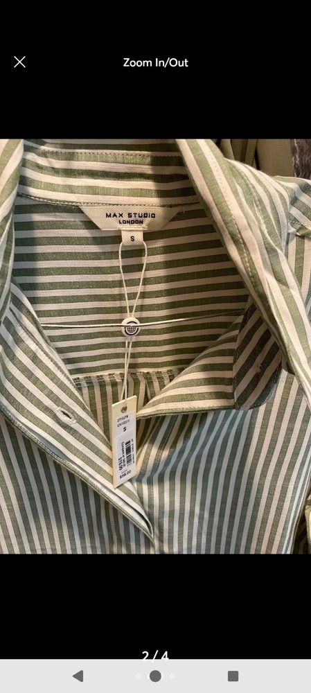 Max Studio Top Womens Medium Green Stripe Crinkle Shirt Button Up Pockets Collar
