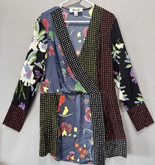 Diane Von Furstenberg Mini Wrap Dress Sz S Silk Long Sleeve Patchwork Crossover