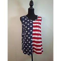 Metropolitan Womens American Flag Tank Top Medium Patriotic Stars Stripes Cotton