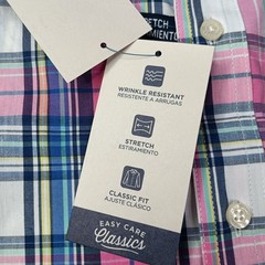 Chaps Easy Care Woven Shirt Men’s Size XL Peony Pink Plaid Stretch Classic Fit