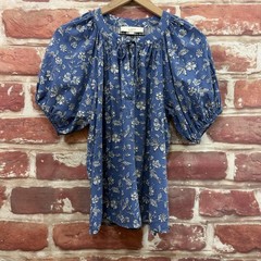 Ann Taylor Loft Womens S Blue Garden Floral Tie Neck Puff Sleeve Casual Shirt