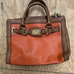 Michael Kors Pebbled Satchel Top Handle Bag Brown/Orange Detachable Strap Logo