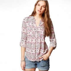 Anthropologie Maeve Islet Geometric Print Blouse Pink – Small