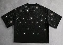 New Men Luxury Diamond Star Rhinestones Fashion Black T-Shirt High Quality