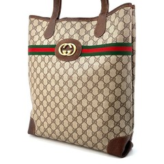 Vintage GUCCI Tote Bag GG Sherry Line PVC Leather Brown Authentic