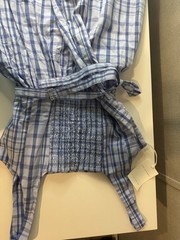 Free Assembly Women’s Blue/White Plaid Smocked Belted Cotton Midi Sundress L