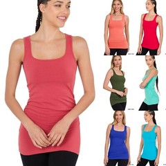 Square Neck Side Ruched Tank Top Soft Cotton Fitted Sleeveless Long Length S-XL