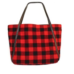 Plaid Tote Handbag Red Black Buffalo Check Wool Blend Light Shoulder Bag J Jill