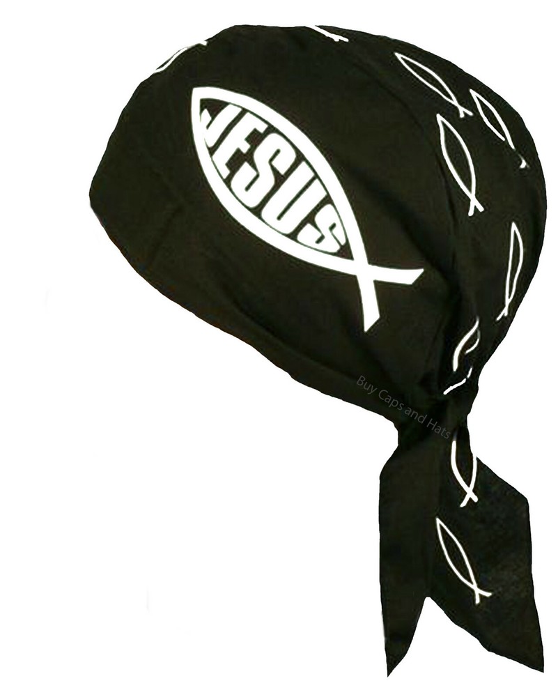 Christian Doo Rag Motorcycle Skull Cap Religious Chemo Bandana Cover Fish Symbol