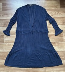 Ioanna Kourbela Basics 100% Cotton Ribbed Cardigan Duster Blue Made in Greece M