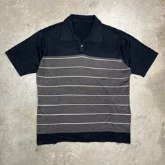 Vintage 90s knit polo shirt black striped beige Mens Medium preppy old money