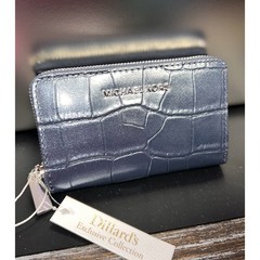 Michael Kors Coin Purse Small Blue New Croc Embossed Zip Around Wallet