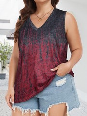 JOELLYUS Summer Sleeveless Tops Plus Size Tanks 5X-Large, Black Red Tie Dye