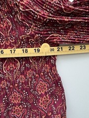 Maxi Studio Women’s Pleated Printed Crepe Top Red Flare Sleeves Size M Boho
