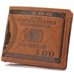 Men’s US 100 Dollar Bill Leather Bifold Card Photo Holder Wallet Handbag Purse