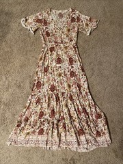Women’s R. VIVIMOS Pink Floral Maxi Dress Size Small 4/6