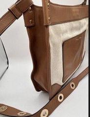 Michael Kors Sullivan Beige Canvas Tan Leather Messenger Crossbody Bag