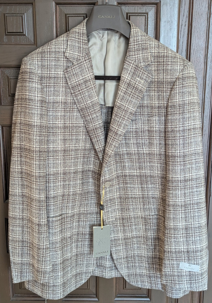 CANALI Wool Silk Blend Sport Coat, Brown Brushed Plaid, Size 46 R (56 EU) NWT