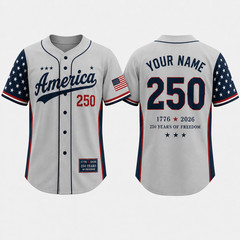 America 250 Baseball Jersey 250 Years Of Freedom 1776-2026 Patriotic USA Jersey