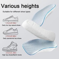 2× Comfort Boost Height Increase Insoles Arch Support Invisible Heel Lift Pads