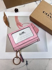 COACH CW870 Mini Skinny Id Case In Signature Canvas Card Pink Wallet With Box