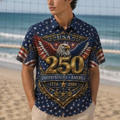 USA 250th Anniversary Hawaiian Shirt 1776-2026 Eagle Patriotic Men 3D All Over