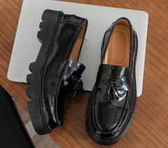 Fringe Men Platform Patent Leather Slip on Loafers Tassel Thick Sole Dress Shoes