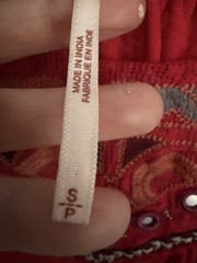 Free People Red Embroidered Scoop Neck Peasant Dolman 3/4 Sleeve S/P