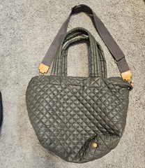 MZ Wallace Gray Tote Bag Zip Detachable Strap Double Handles Gold Hardware