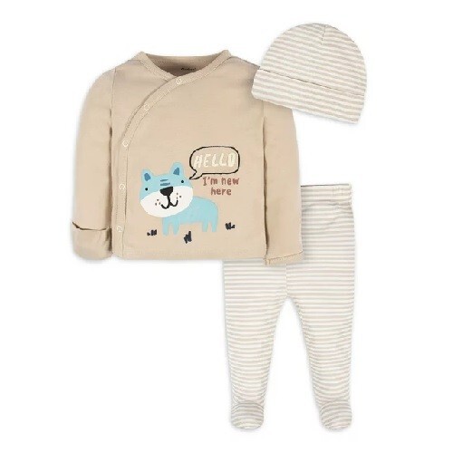 Gerber Baby Boy 3-Piece Dog “Hello, I’m New Here” Khaki Take Me Home Set Size NB