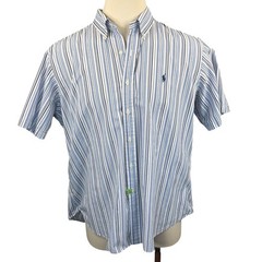 Ralph Lauren Mens XXL Custom Fit Short Sleeve Button Down Blue White Stripe