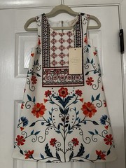 Hannah Banana Girls Boho Shift Dress 6X Beaded Floral Watercolor NWT