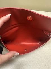Estée Lauder Gold Glitter Solid Clutch Wrist Strap Magnetic Red Lining Women